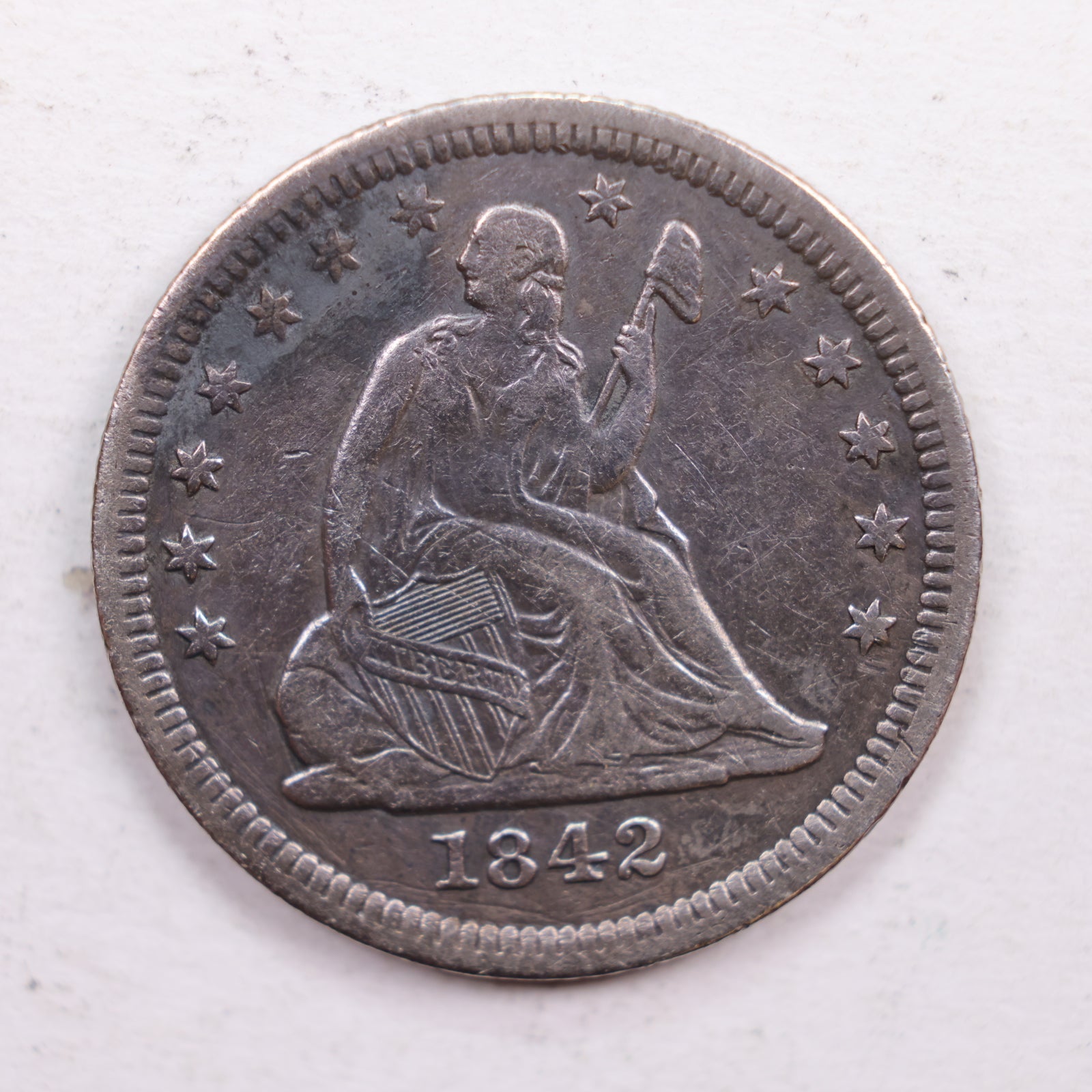 1842 Seated Liberty Quarter., Extra Fine Circulated Coin., Store #QR549.