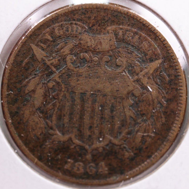 1864 Two-Cent Piece, Very Good Circulated Coin, Store
