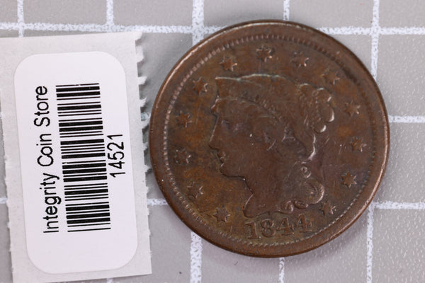 1844 Large Cent, Affordable Circulated Coin, Store Sale #14521