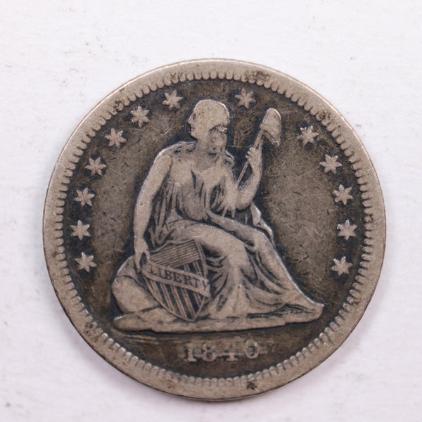 1840 Seated Liberty Quarter., With Drape., Very Fine Circulated Coin., Store #QR550.