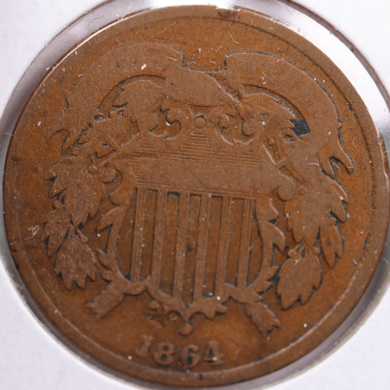 1864 Two-Cent Piece, Very Good Circulated Coin, Store