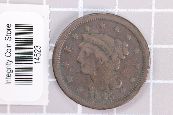1845 Large Cent, Affordable Circulated Coin, Store Sale #14523