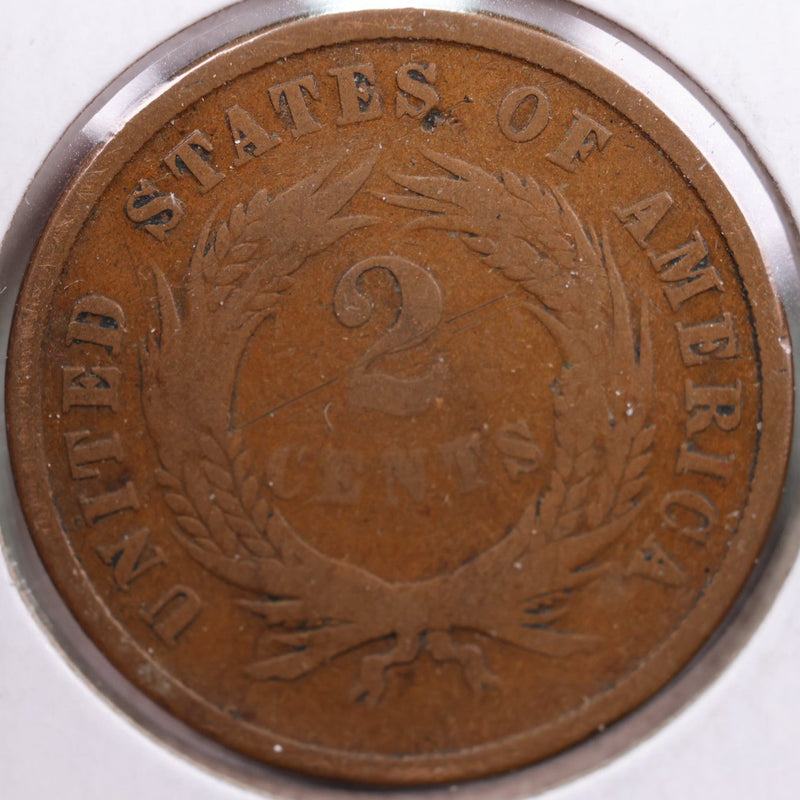 1864 Two-Cent Piece, Very Good Circulated Coin, Store