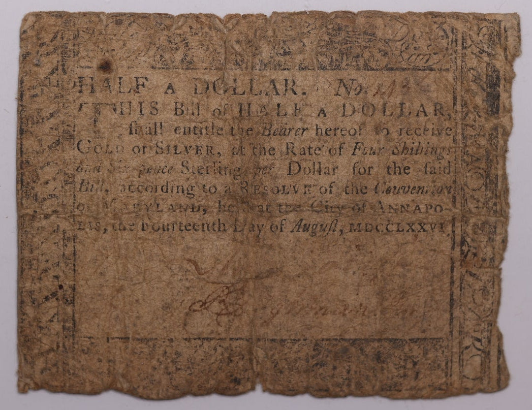 August 14, 1776, $1/2 (3s2d). Maryland, Colonial Note, Fr#MD-94, PMG Choice F-15, Store #GCY015
