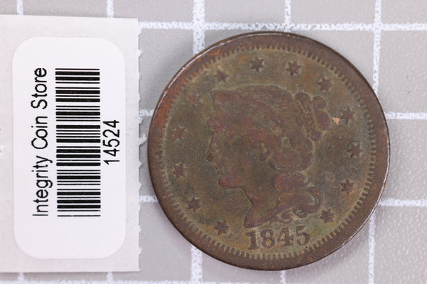 1845 Large Cent, Affordable Circulated Coin, Store Sale #14524