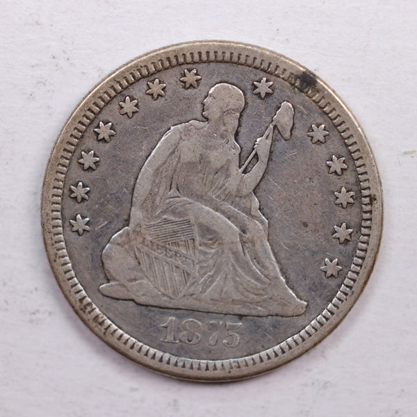 1875-CC Seated Liberty Quarter., Very Fine Circulated Coin., Store #QR553.