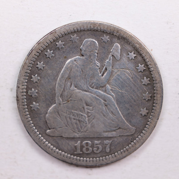 1857 Seated Liberty Quarter., Fine Details Circulated Coin., Store #QR559.