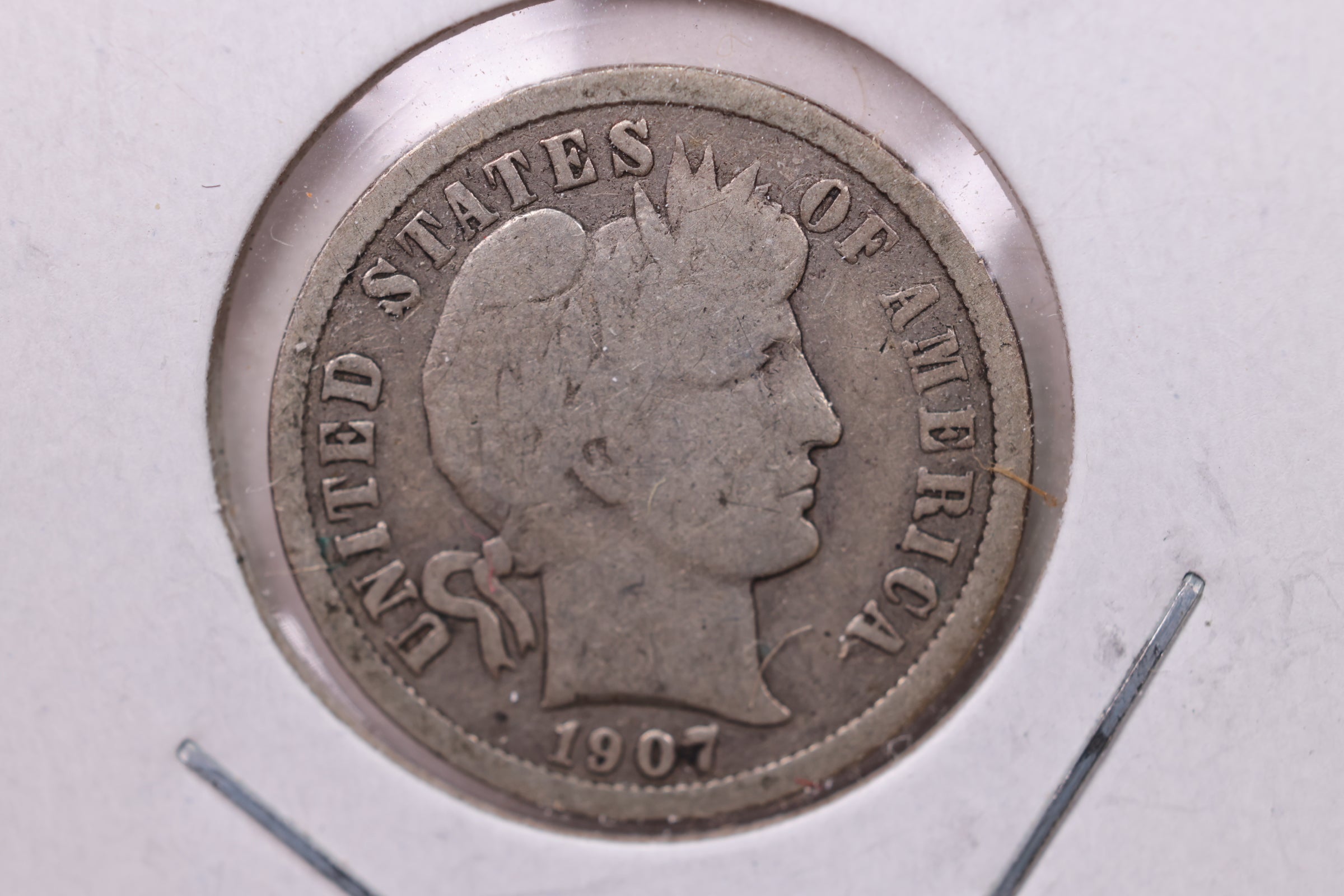 1907 Barber Silver Dime., V.G., Store Sale #19501