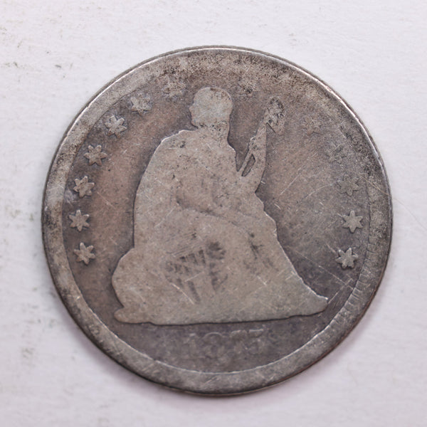 1875-CC Seated Liberty Quarter., Good Circulated Coin., Store #QR564.