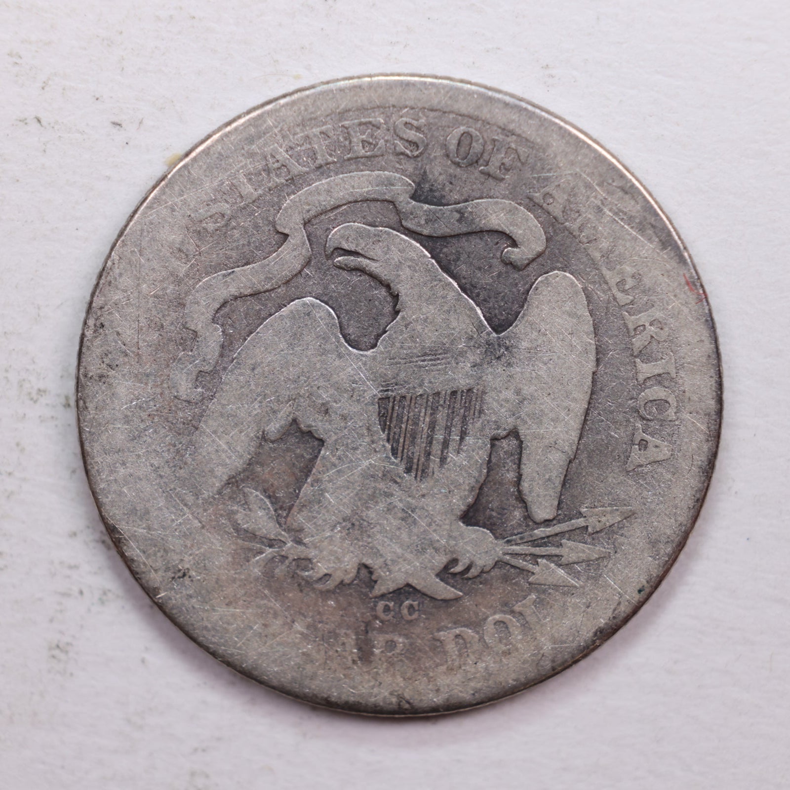1875-CC Seated Liberty Quarter., Good Circulated Coin., Store #QR564.