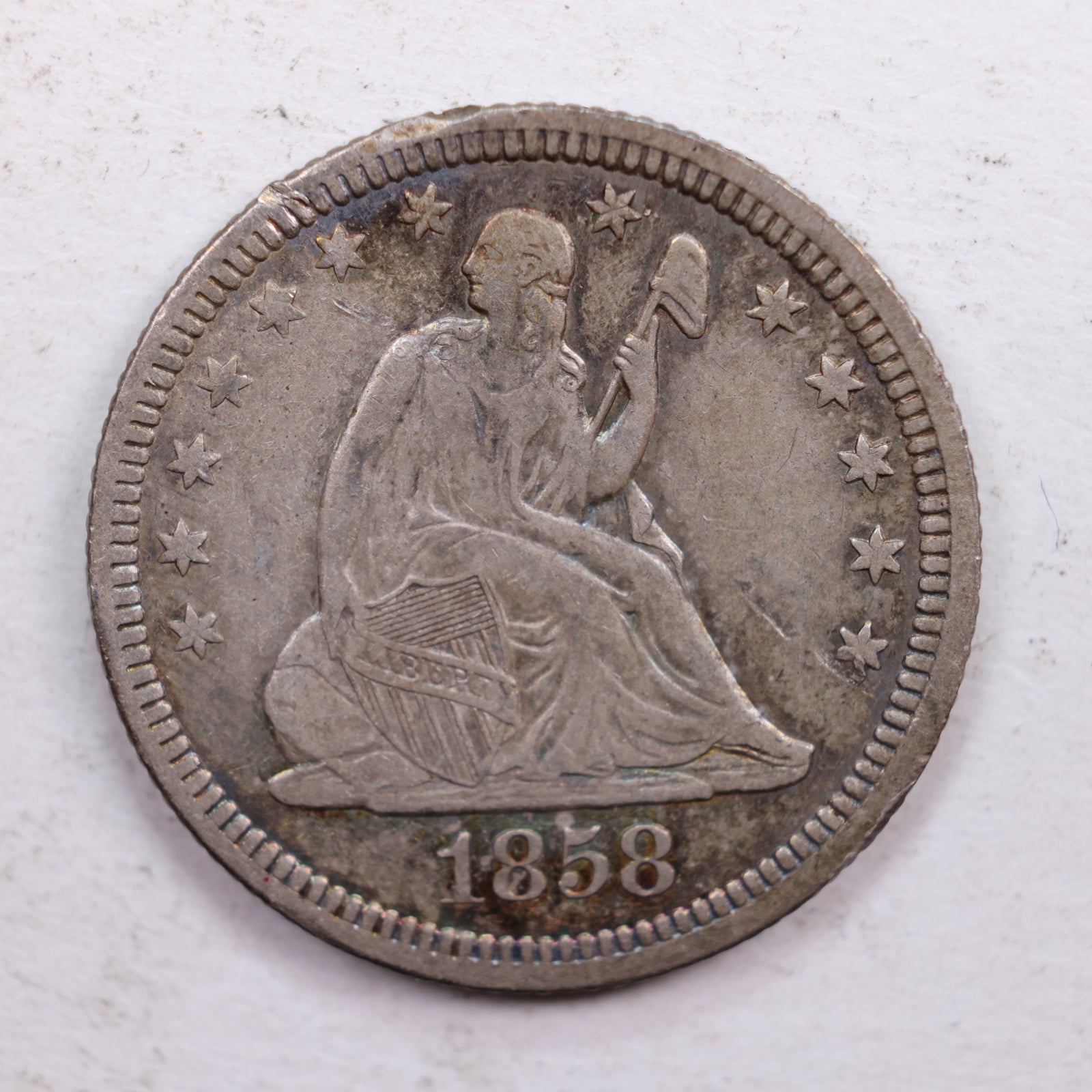 1858 Seated Liberty Quarter., Extra Fine Details, Circulated Coin., Store #QR570