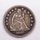 1867 Seated Liberty Quarter., Very Fine Circulated Coin., Store