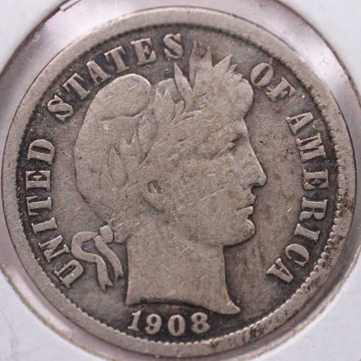 1908 Barber Dime, Fine Circulated Coin, Store #19512