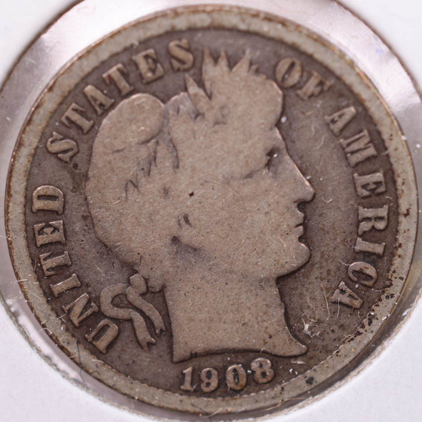 1908 Barber Dime, Very Good Circulated Coin, Store #19513