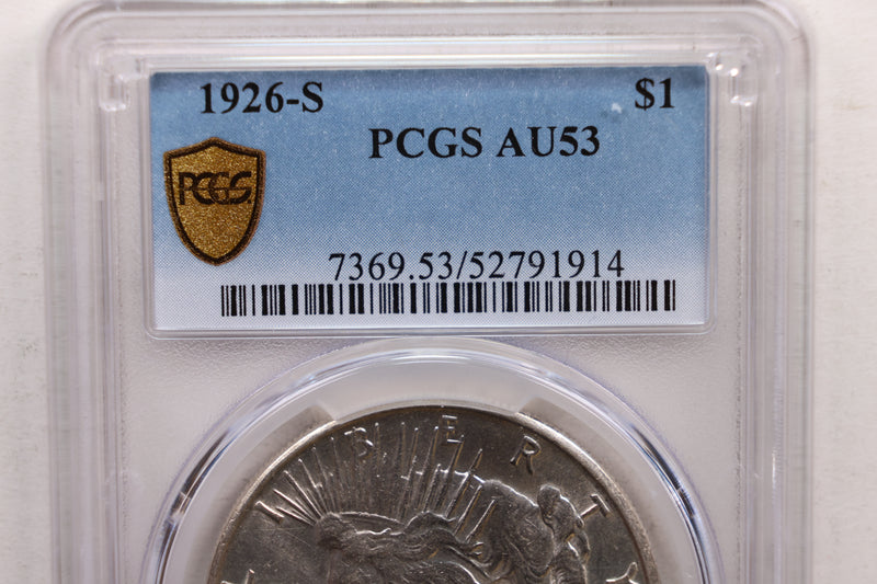 1926-S Peace Silver Dollar., PCGS AU-53, Affordable., Store