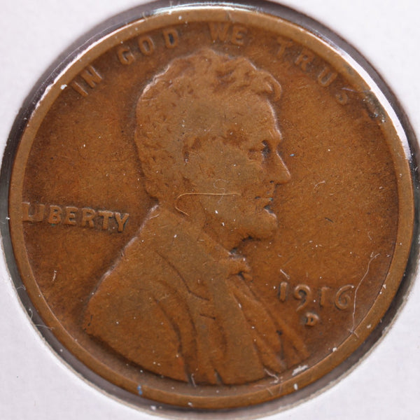 1916-D Lincoln Wheat Cent, Fine+ Circulated Coin, Store #CT0115