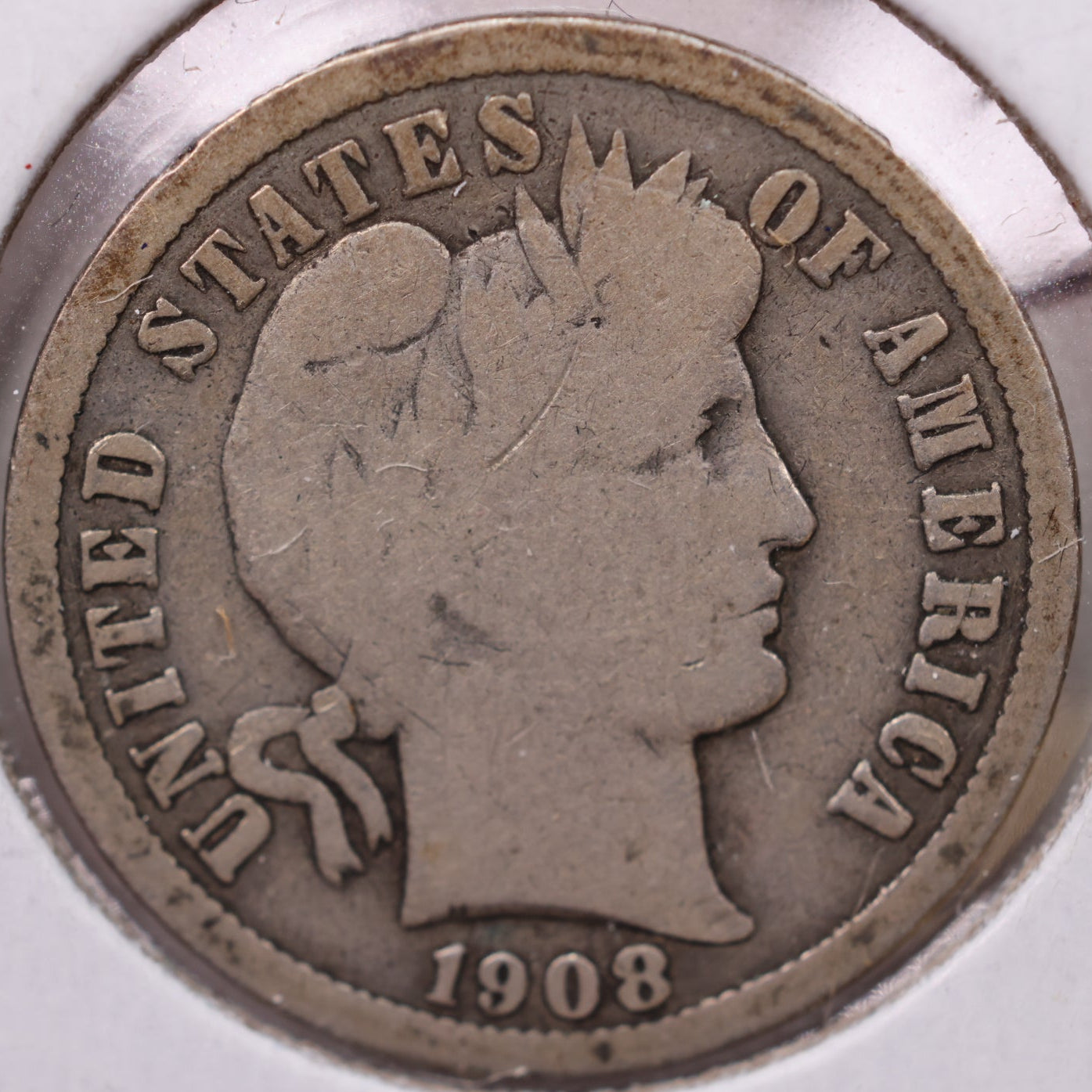 1908-D Barber Dime, Very Good Circulated Coin, Store #19520
