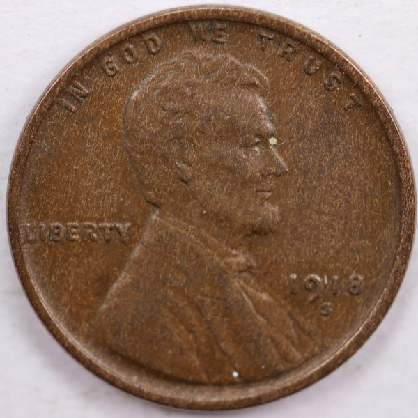 1918-S Lincoln Wheat Cent, About Uncirculated Coin, Store #CT0124