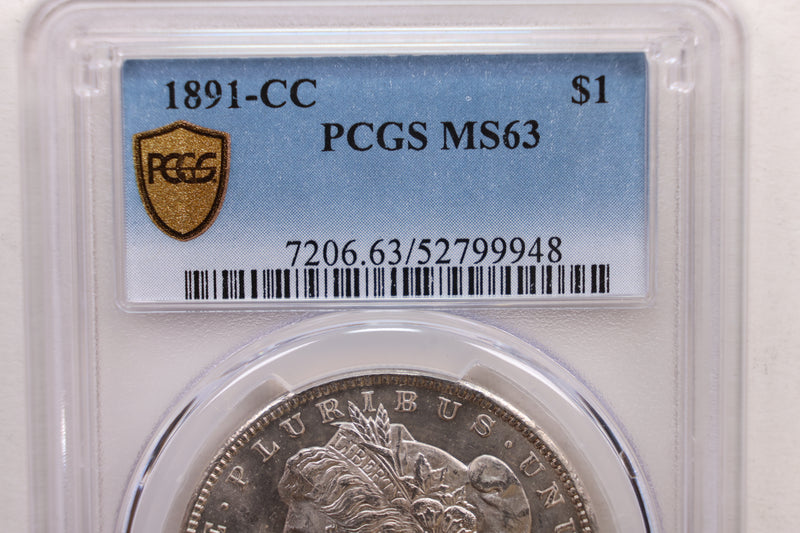 1891-CC Morgan Silver Dollar., PCGS MS-63, Nice Date., Store SALE