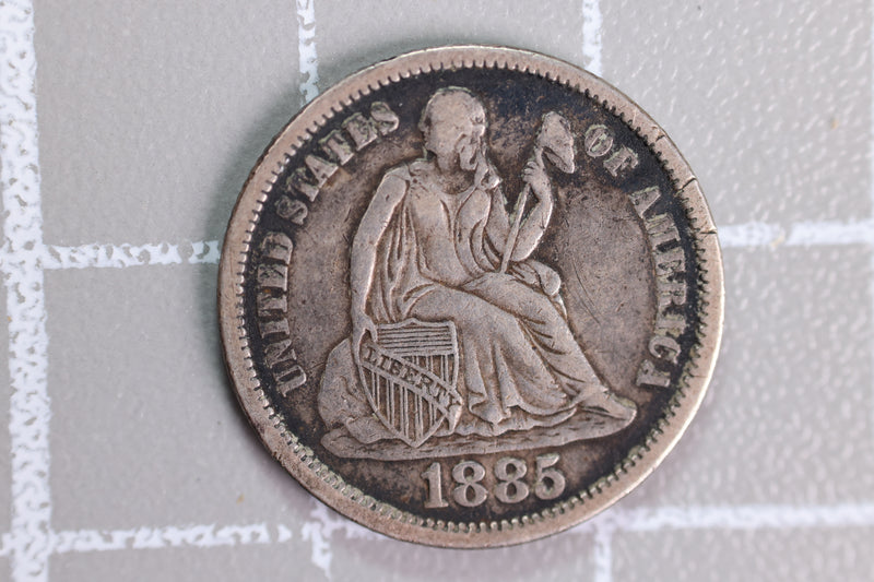 1885 Seated Liberty Dime, Affordable Circulated Collectible Coin. Store