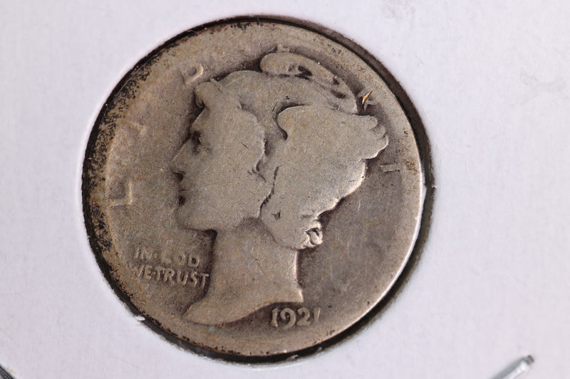 1921 Mercury Silver Dime, Average Circulated Coin.  Store