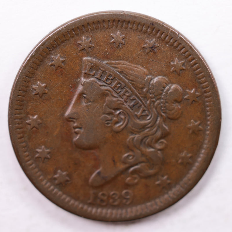 1839 Matron Head., Large Cent., Very Fine Circulated Coin., Store Sale