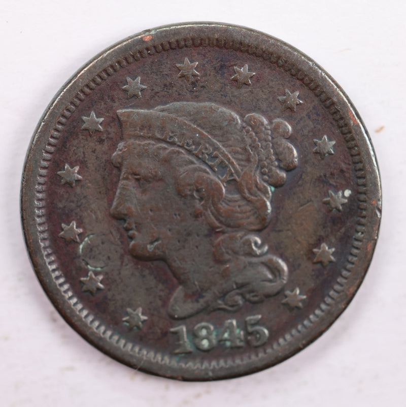 1845 Braided Hair Large Cent, Fine Circulated Coin, Store