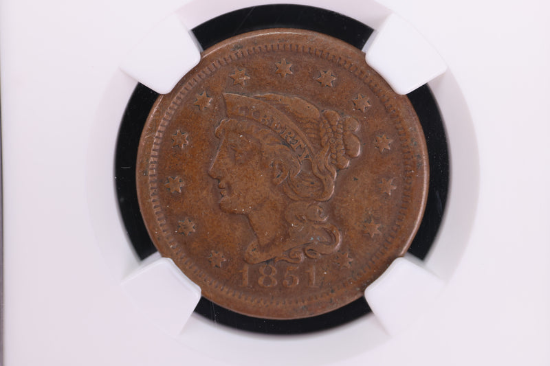 1851 Large Cent, Nice Eye Appeal. NGC Graded VF-30. Store