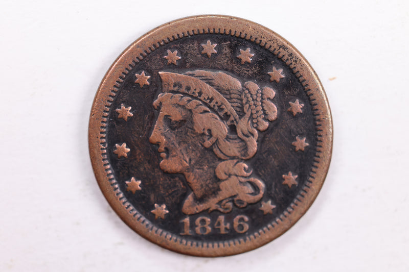 1846 Braided Hair., Large Cent., Fine Circulated Coin., Store Sale