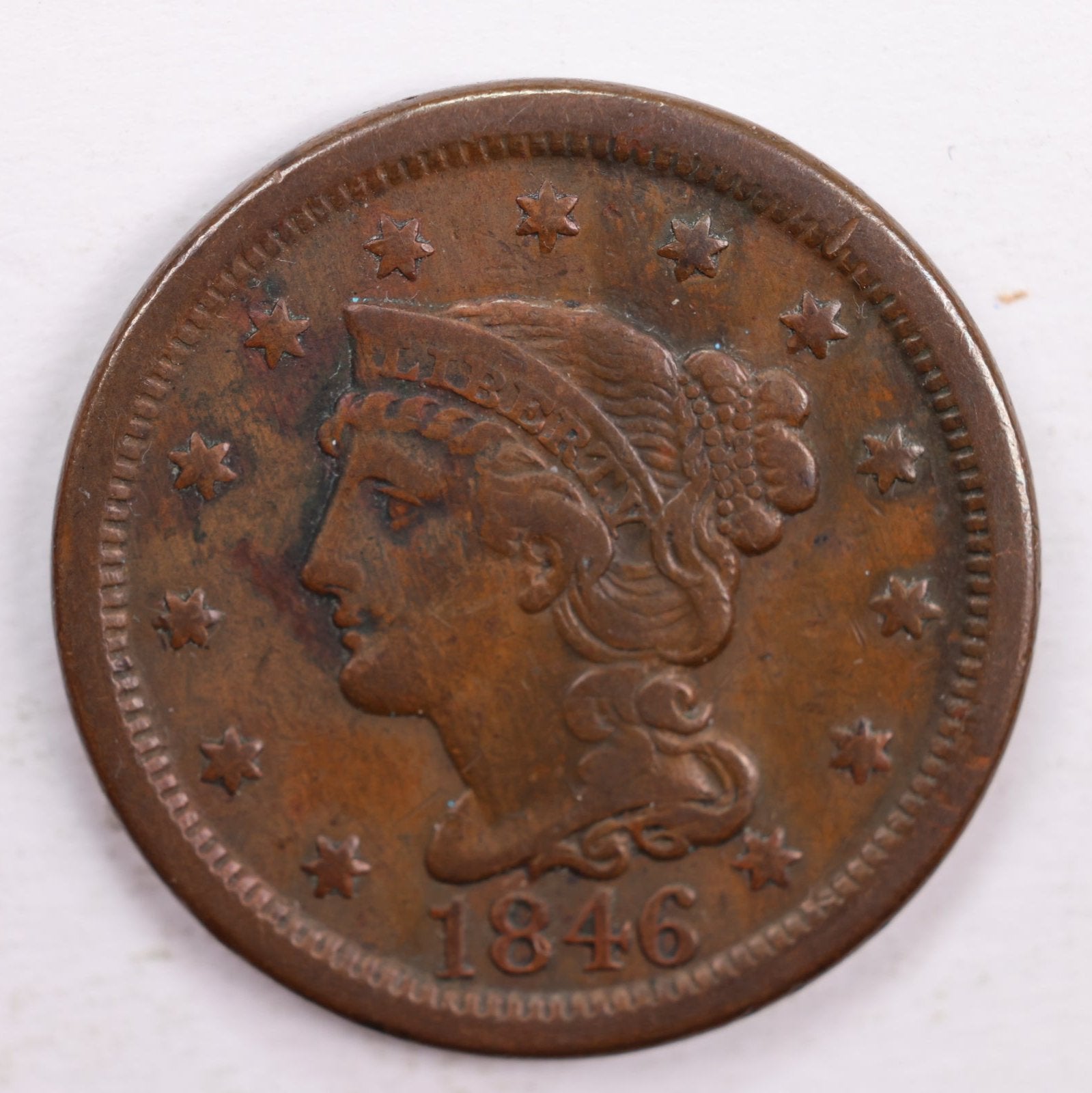 1846 Braided Hair Large Cent, Very Fine Circulated Coin, Store #CT0040