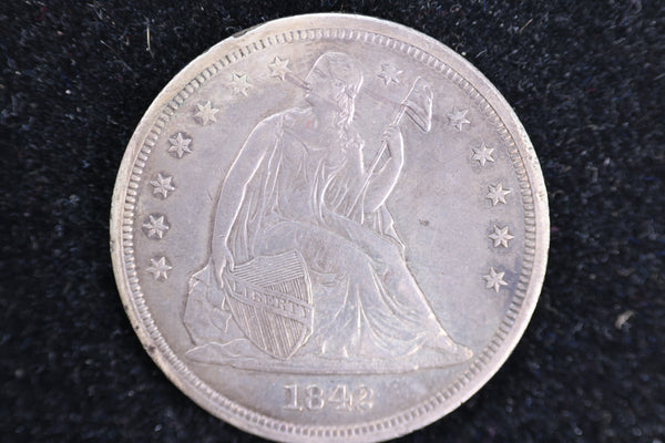 1842 Liberty Seated Silver Dollar, AU55 Details No Motto. Store #23080402