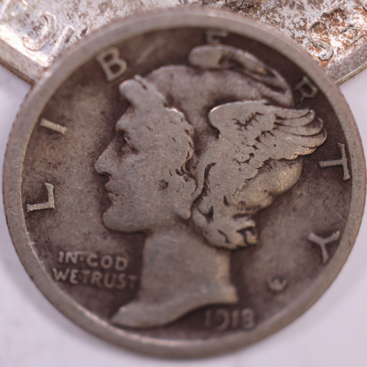 1918 Mercury Dime, Very Good+ Circulated Coin, Store #DE1010