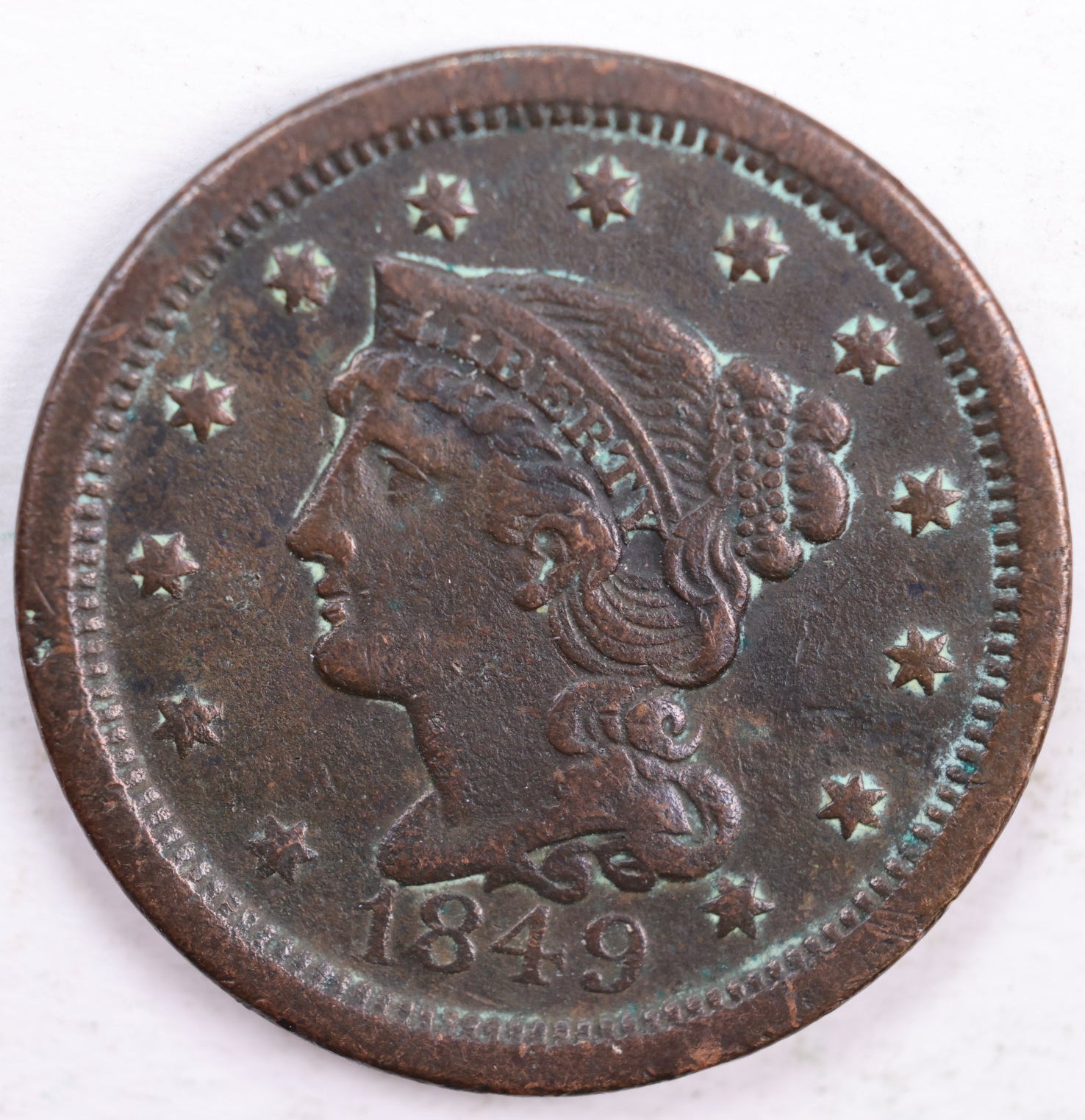1849 Braided Hair Large Cent, Very Fine Circulated Coin, Store #CT0050