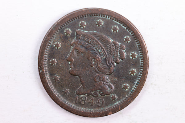 1849 Braided Hair Large Cent, Very Fine Circulated Coin, Store #CT0050