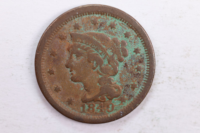 1849 Braided Hair., Large Cent., Fine Details Circulated Coin., Store Sale