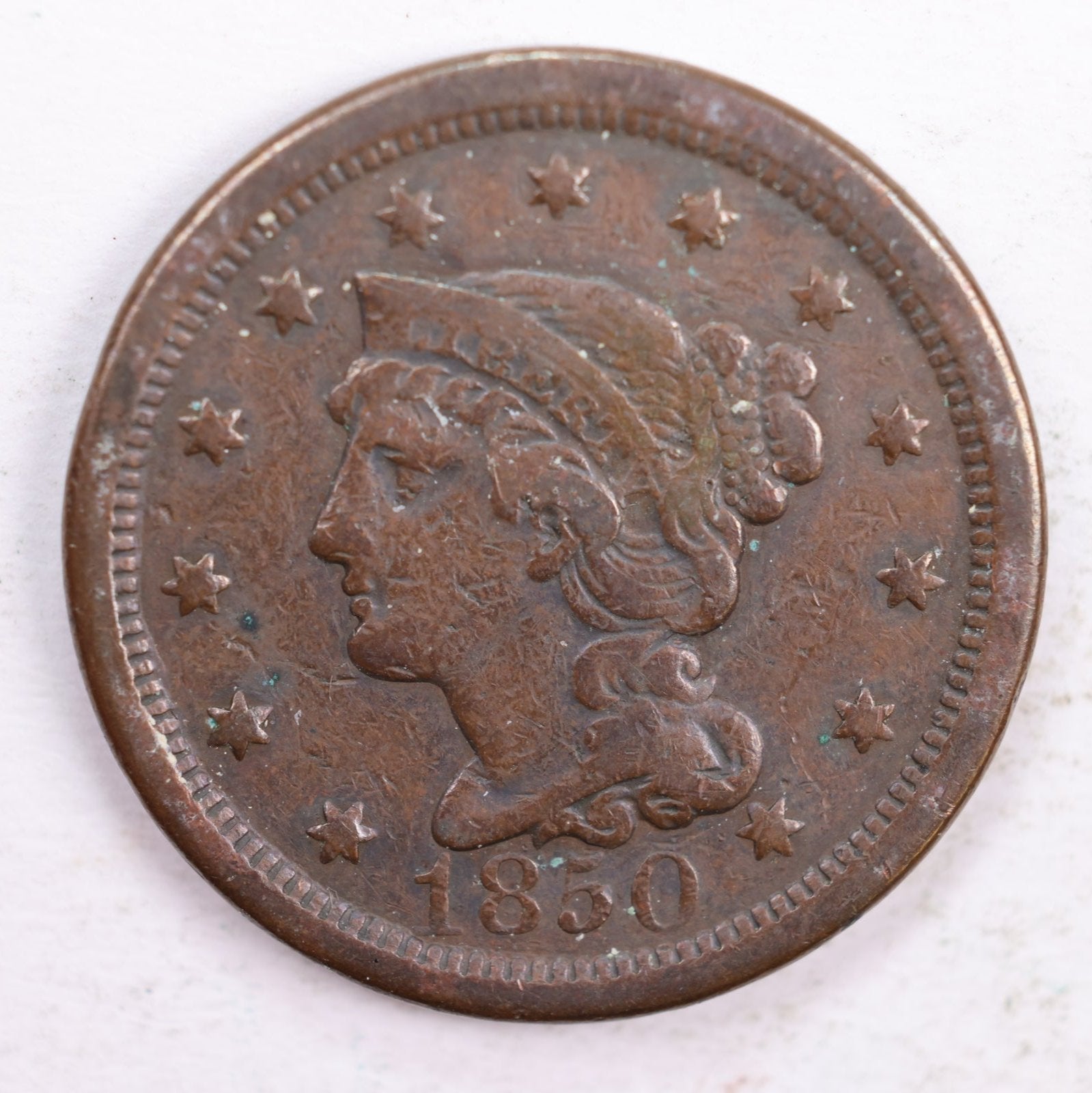 1850 Braided Hair Large Cent, Fine Circulated Coin, Store #CT0155