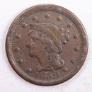 1850 Braided Hair Large Cent, Fine Circulated Coin, Store