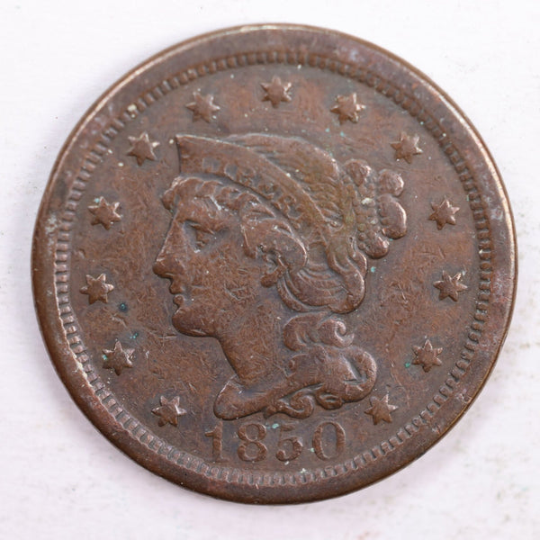 1850 Braided Hair Large Cent, Fine Circulated Coin, Store #CT0155