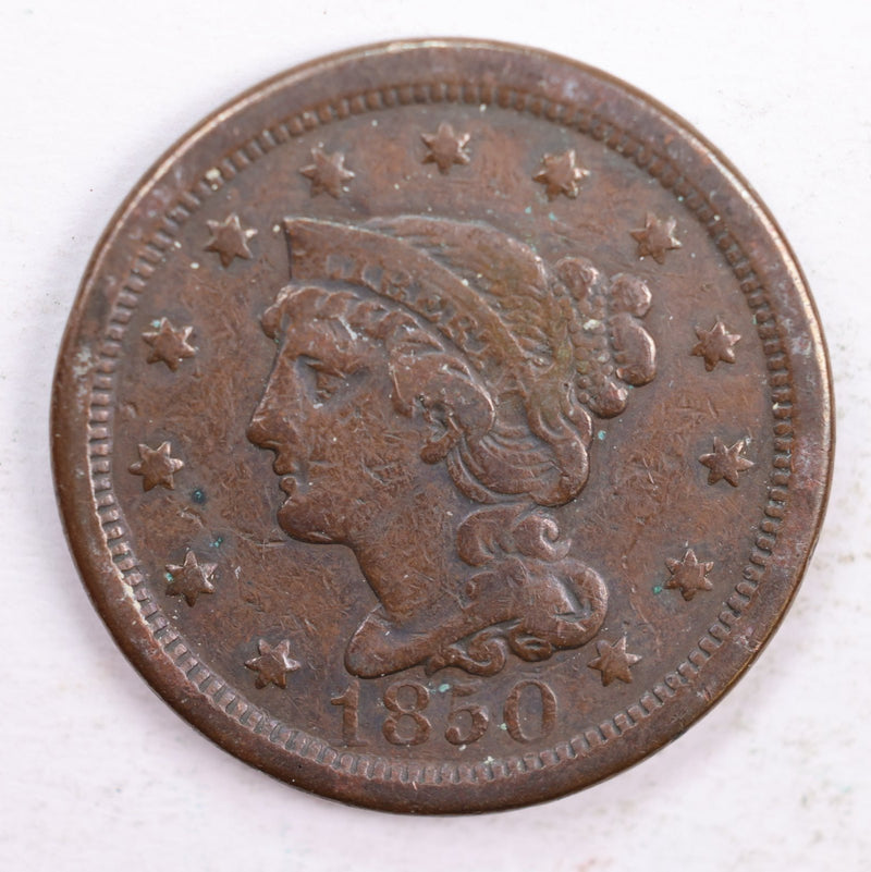 1850 Braided Hair Large Cent, Fine Circulated Coin, Store
