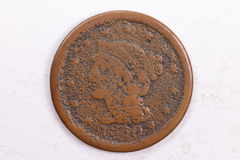 1850 Braided Hair., Large Cent., Good Details, Circulated Coin., Store Sale