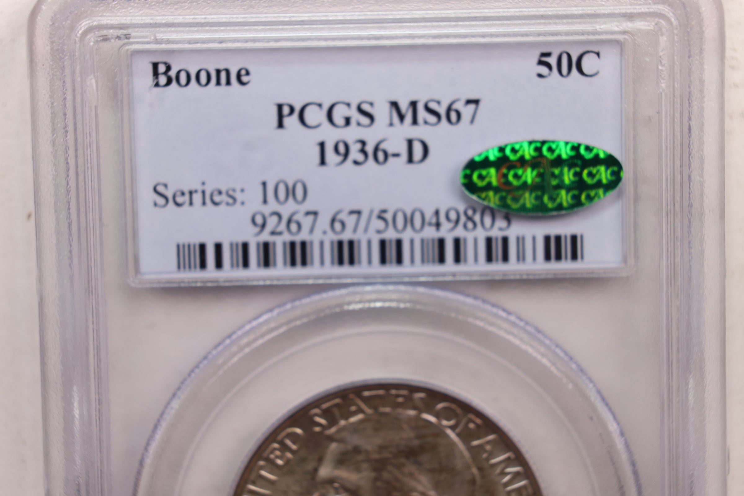 1936-D Boone Commemorative., PCGS MS-67, CAC., Store SALE #GEC0041