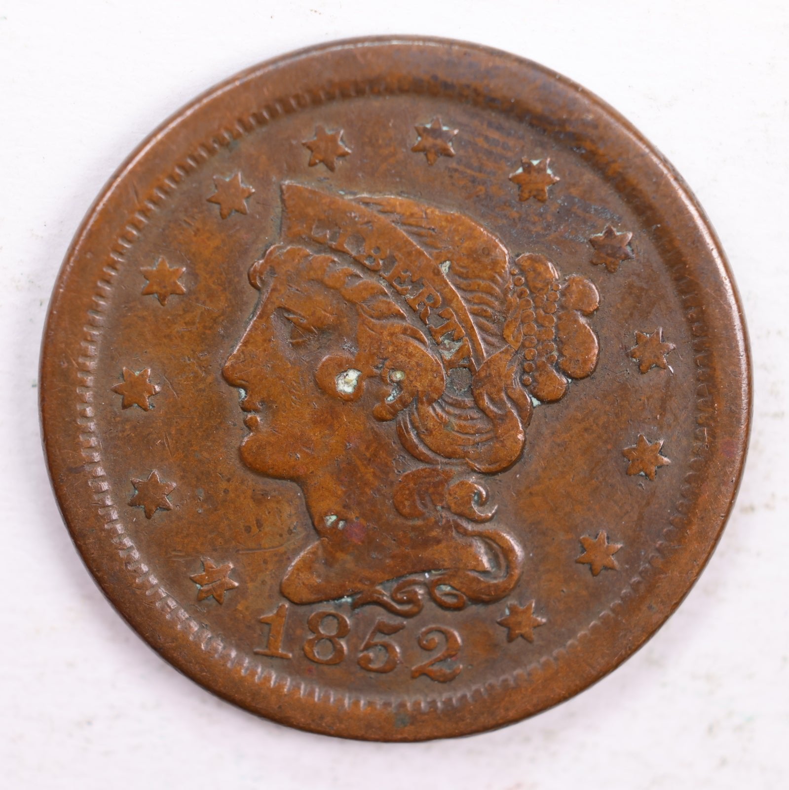 1852 Braided Hair Large Cent, Fine Circulated Coin, Store #CT0169