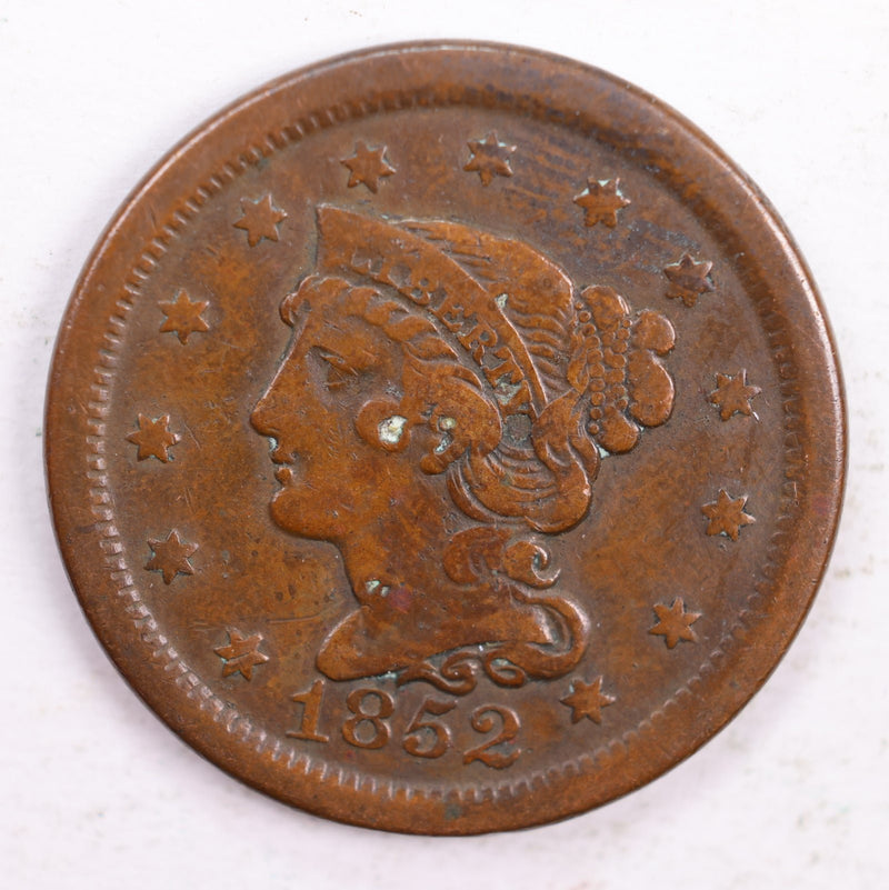 1852 Braided Hair Large Cent, Fine Circulated Coin, Store Sale