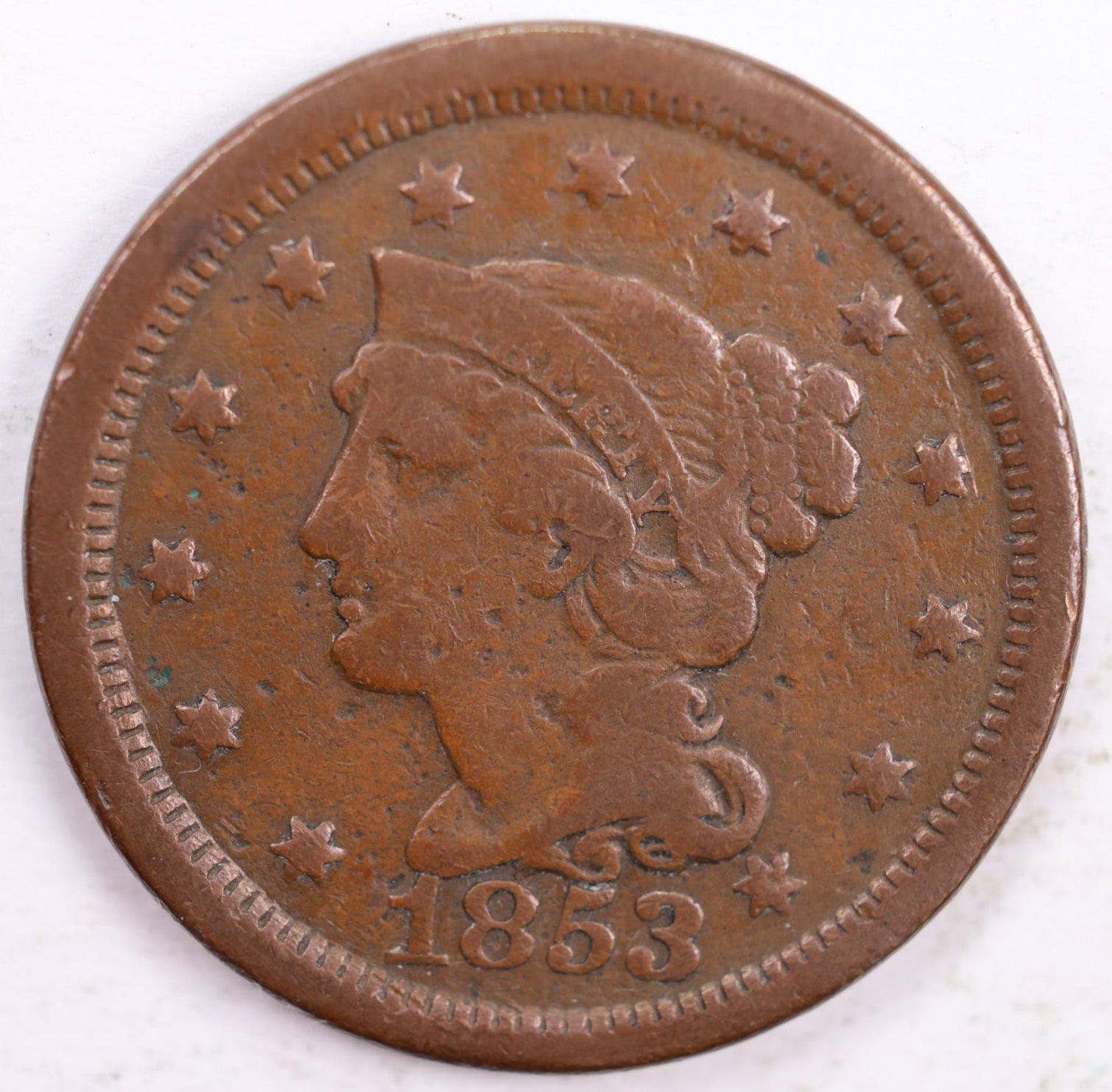 1853 Braided Hair Large Cent, Very Fine Circulated Coin, Store Sale #CT0144