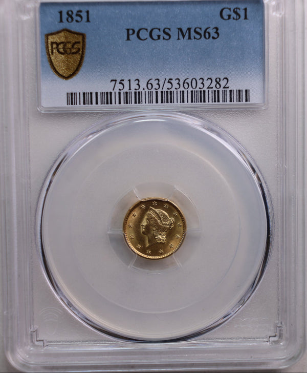 1851 $1 Gold Liberty, Gem Eye Appeal, PCGS MS-63. Store Sale #G0045.