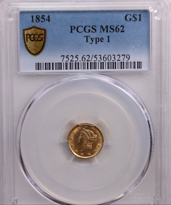 1854 $1 Gold Liberty, Type-1, PCGS MS-62. Store Sale #G0047.