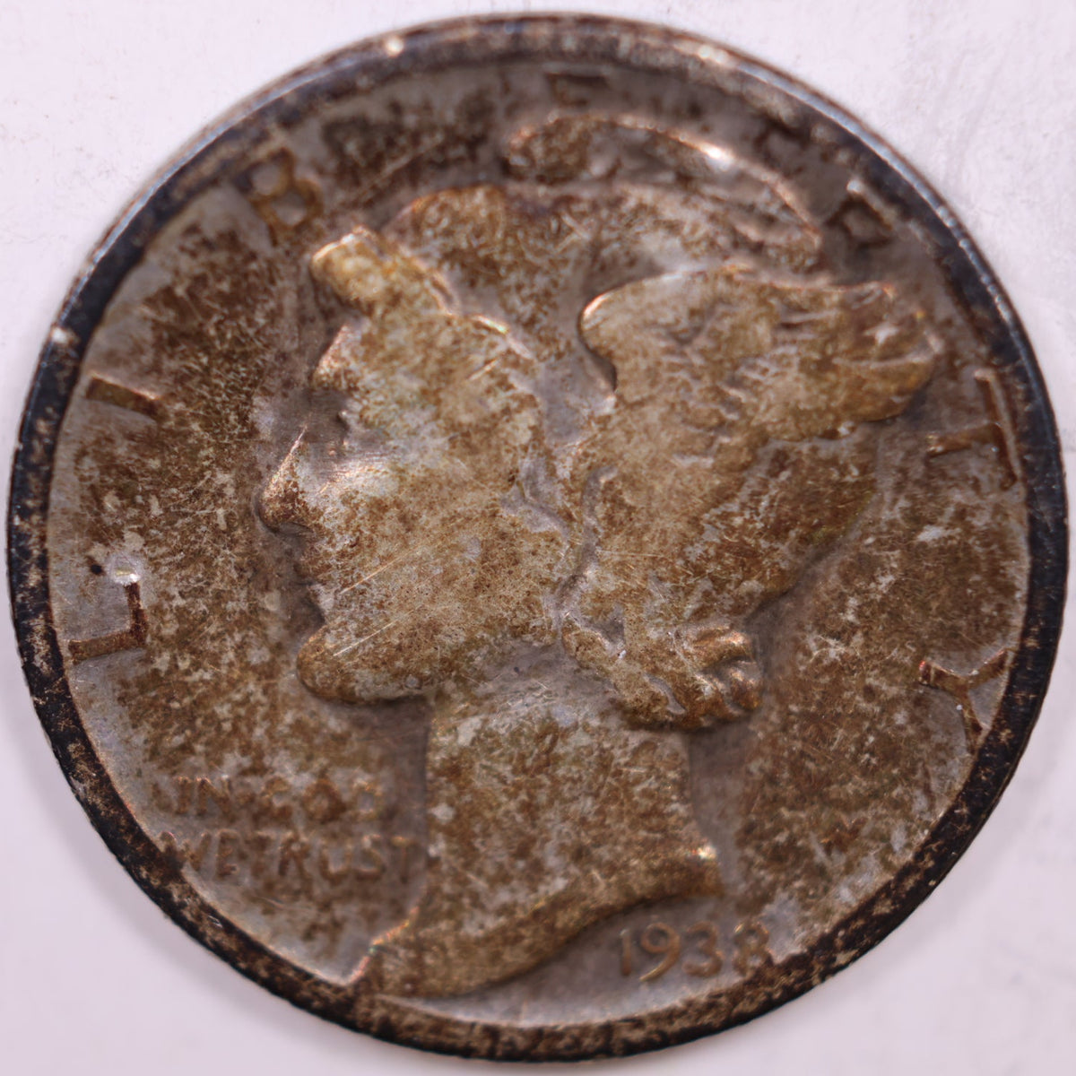 1938 Mercury Dime, Very Good Circulated Coin, Store #DE1037