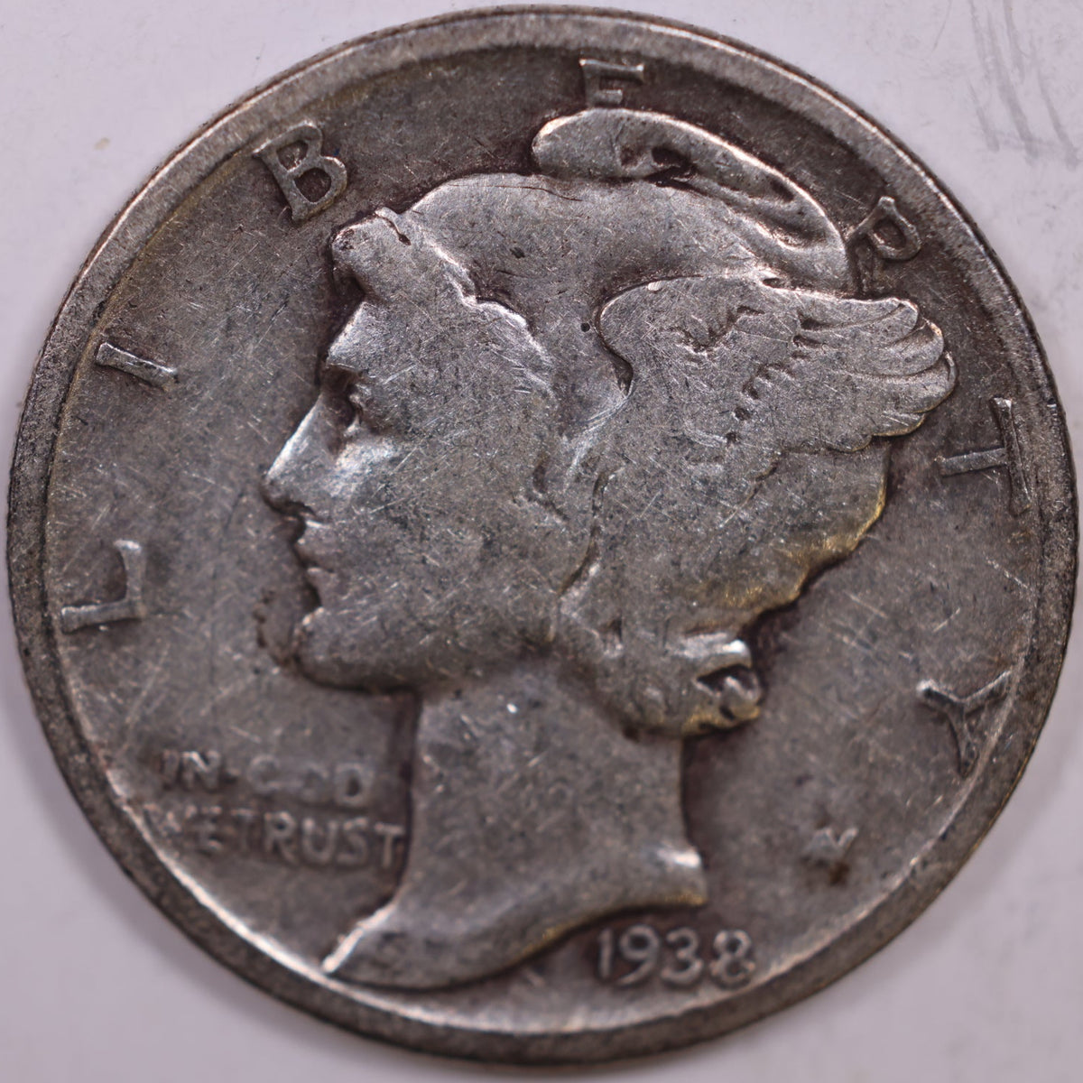 1938 Mercury Dime, Very Good+ Circulated Coin, Store #DE1039