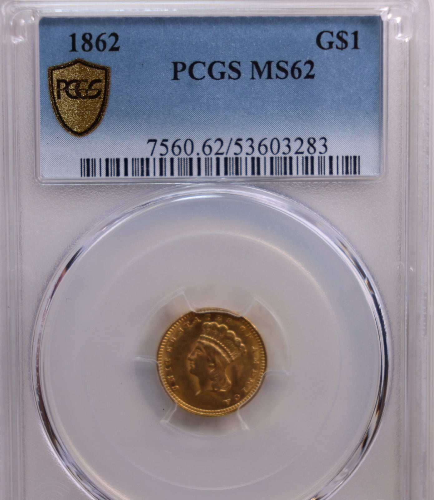 1862 $1 Indian Princess Head, Large Head, PCGS MS-62. Store Sale #G0049.