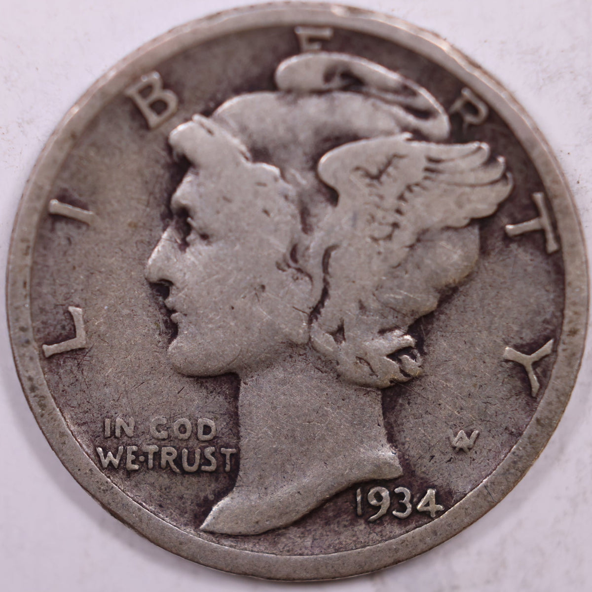 1934-D Mercury Dime, Very Good Circulated Coin, Store #DE1046
